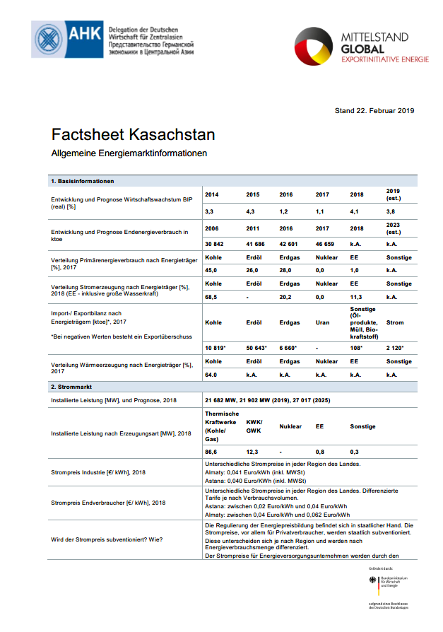 Factsheet Kasachstan