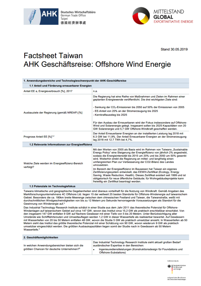 Technologie-Factsheet Taiwan 2019