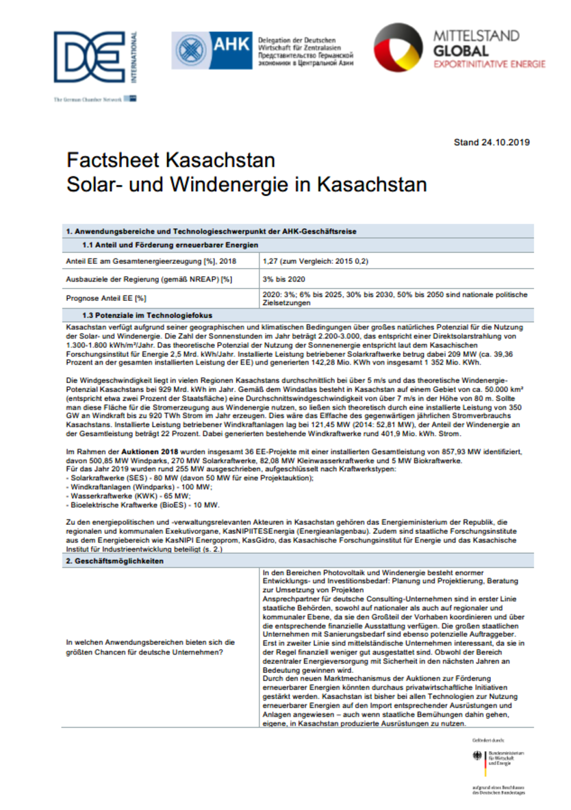 Technologie-Factsheet Kasachstan