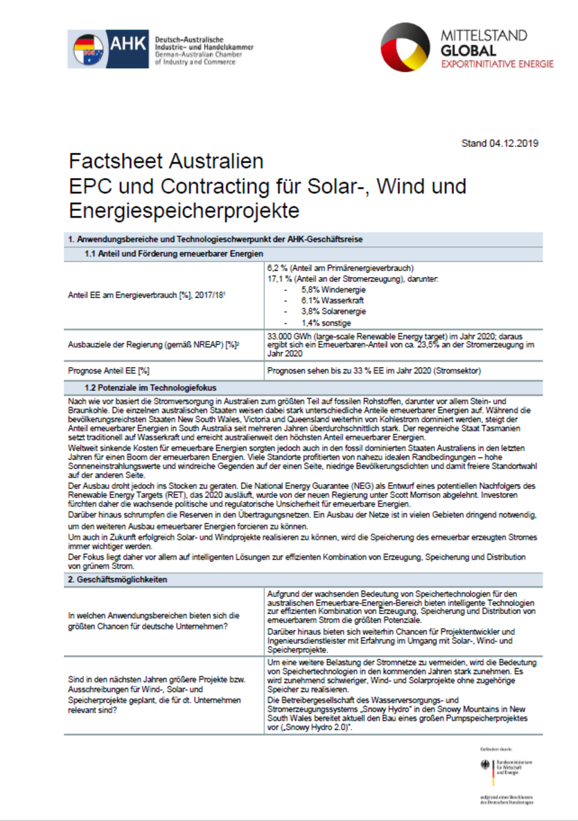 Factsheet: EPC und Contracting für Solar-, Wind und Energiespeicherprojekte