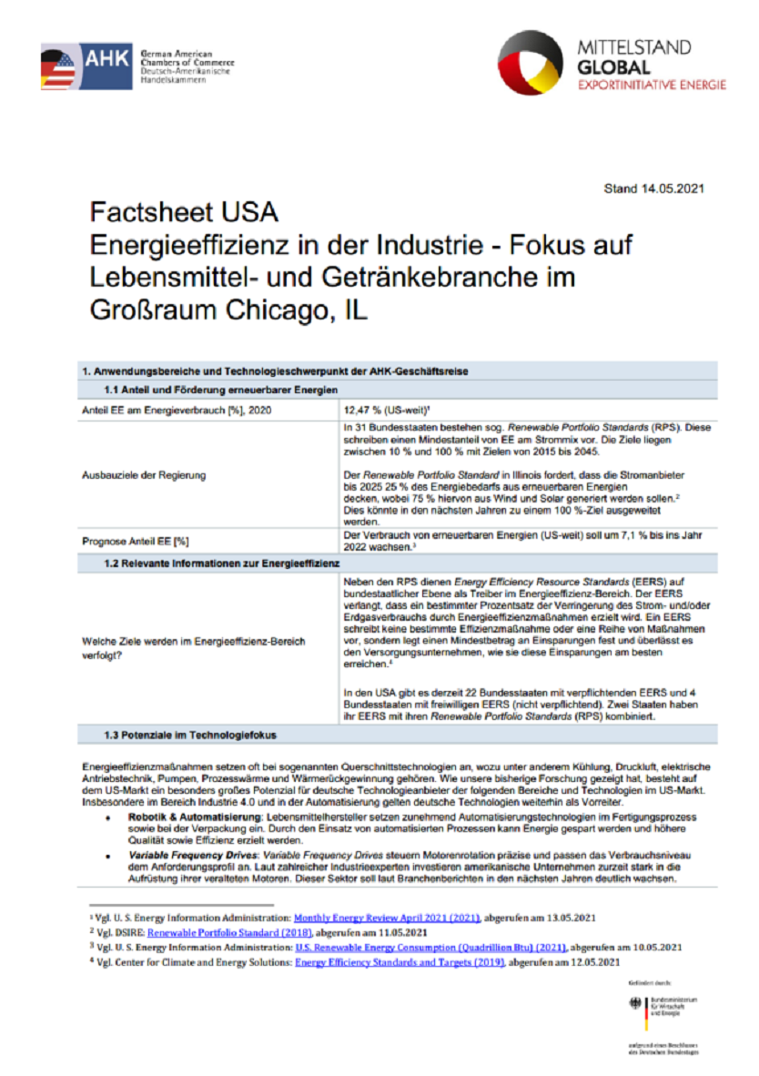 Factsheet USA, Energieeffizienz in der Industrie - Großraum Chicago, Illinois