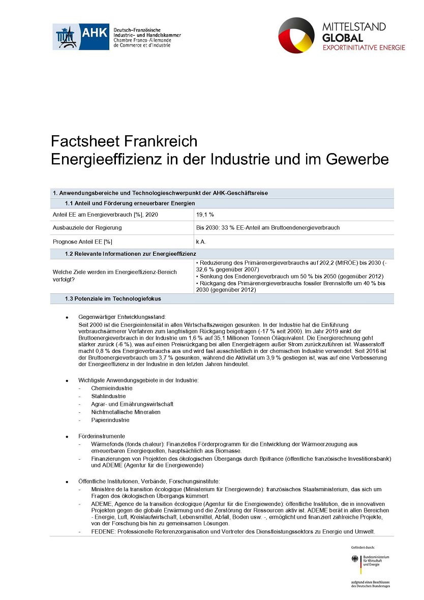  Factsheet Frankreich: Energieeffizienz in der Industrie und im Gebwerbe