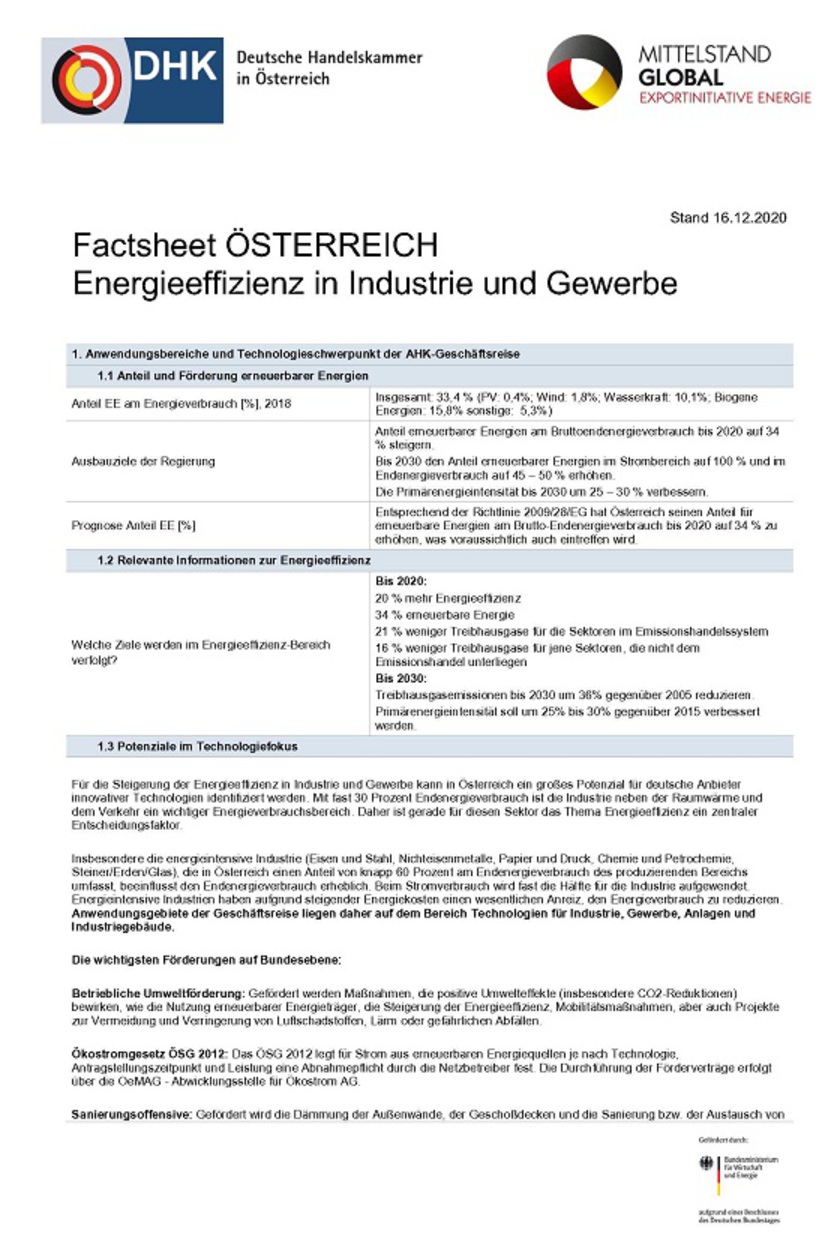  Factsheet Österreich: Energieeffizienz in Industrie und Gewerbe