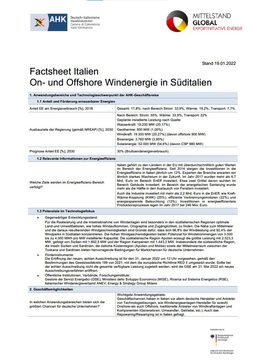  Factsheet Finnland: On- und Offshore Windenergie in Süditalien 