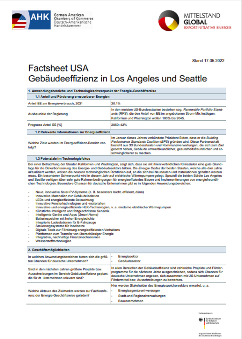 Factsheet USA Westküste: Gebäudeeffizienz