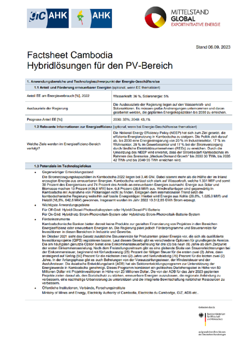 Hybridlösungen für den PV-Bereich in Kambodscha