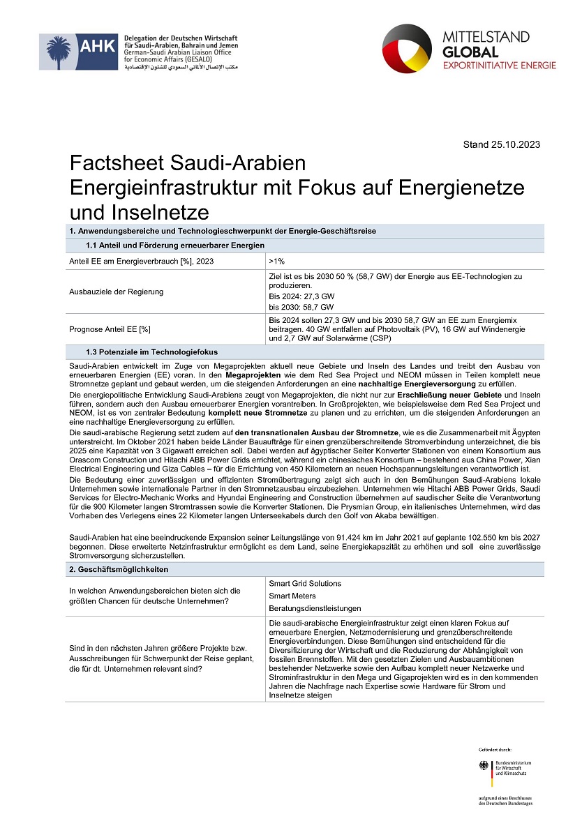 Cover des Technologiefactsheets Saudi-Arabien