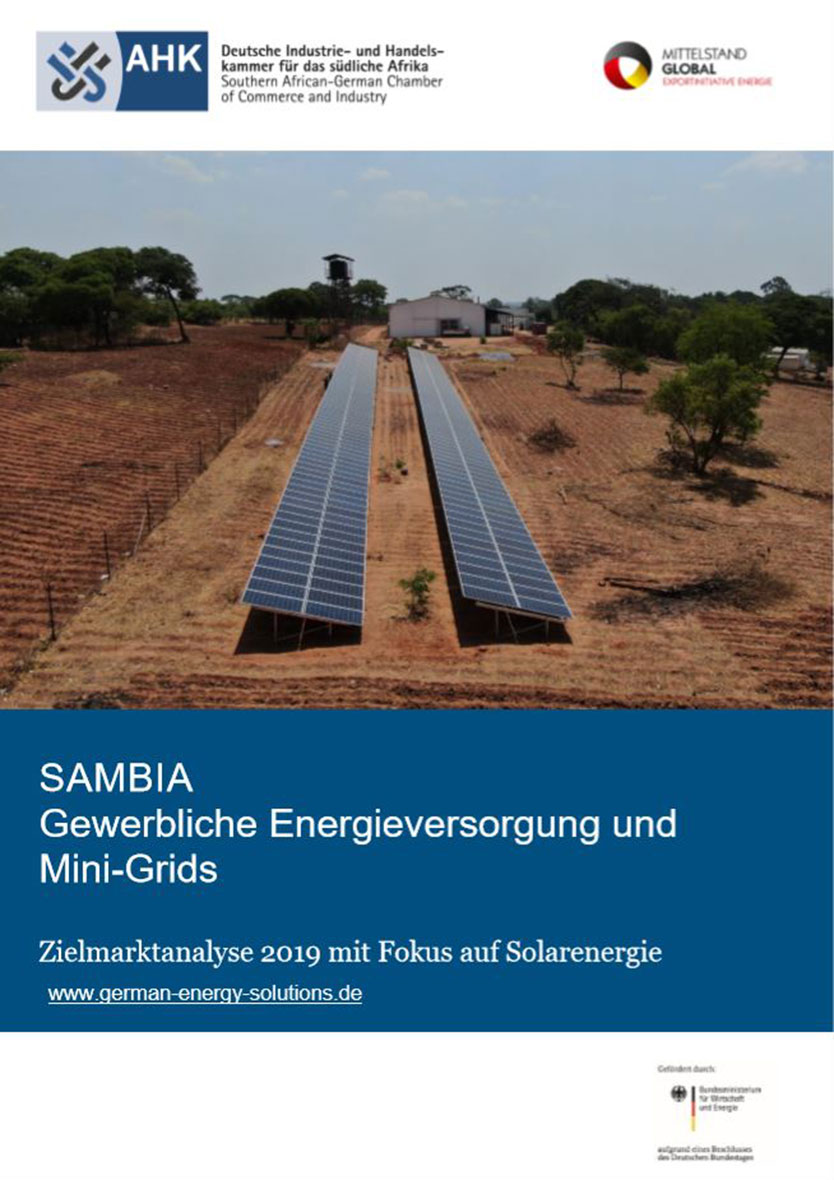 Cover der Publikation "Gewerbliche Energieversorgung und Mini-Grids in Sambia"
