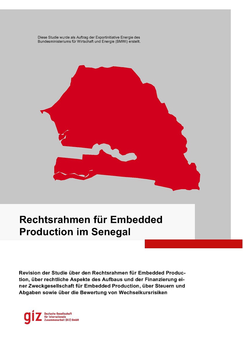 Deckblatt der Studie "Rechtsrahmen für Embedded Production im Senegal"