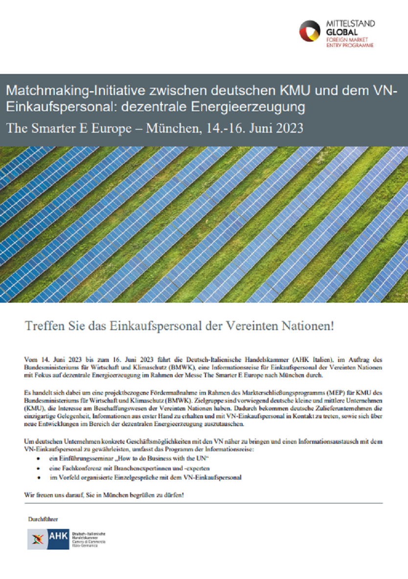 Matchmaking-Initiative zwischen deutschen KMU und dem VNEinkaufspersonal: dezentrale Energieerzeugung