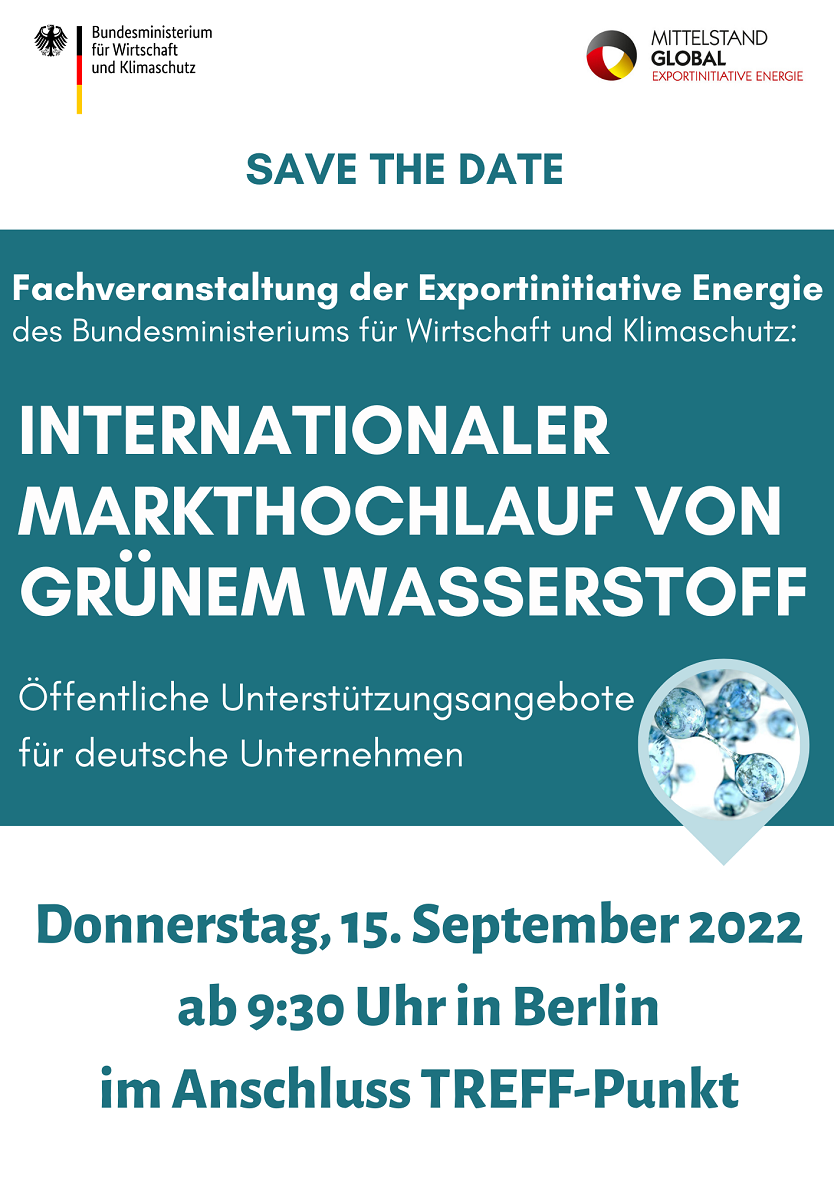 Donnerstag, 15. September in Berlin: Fachveranstaltung der Exportinitiative Energie